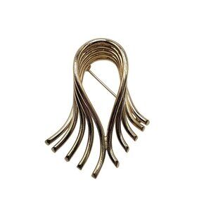 Vintage Unsigned Gold Tone Abstract Ribbon Brooch Pin